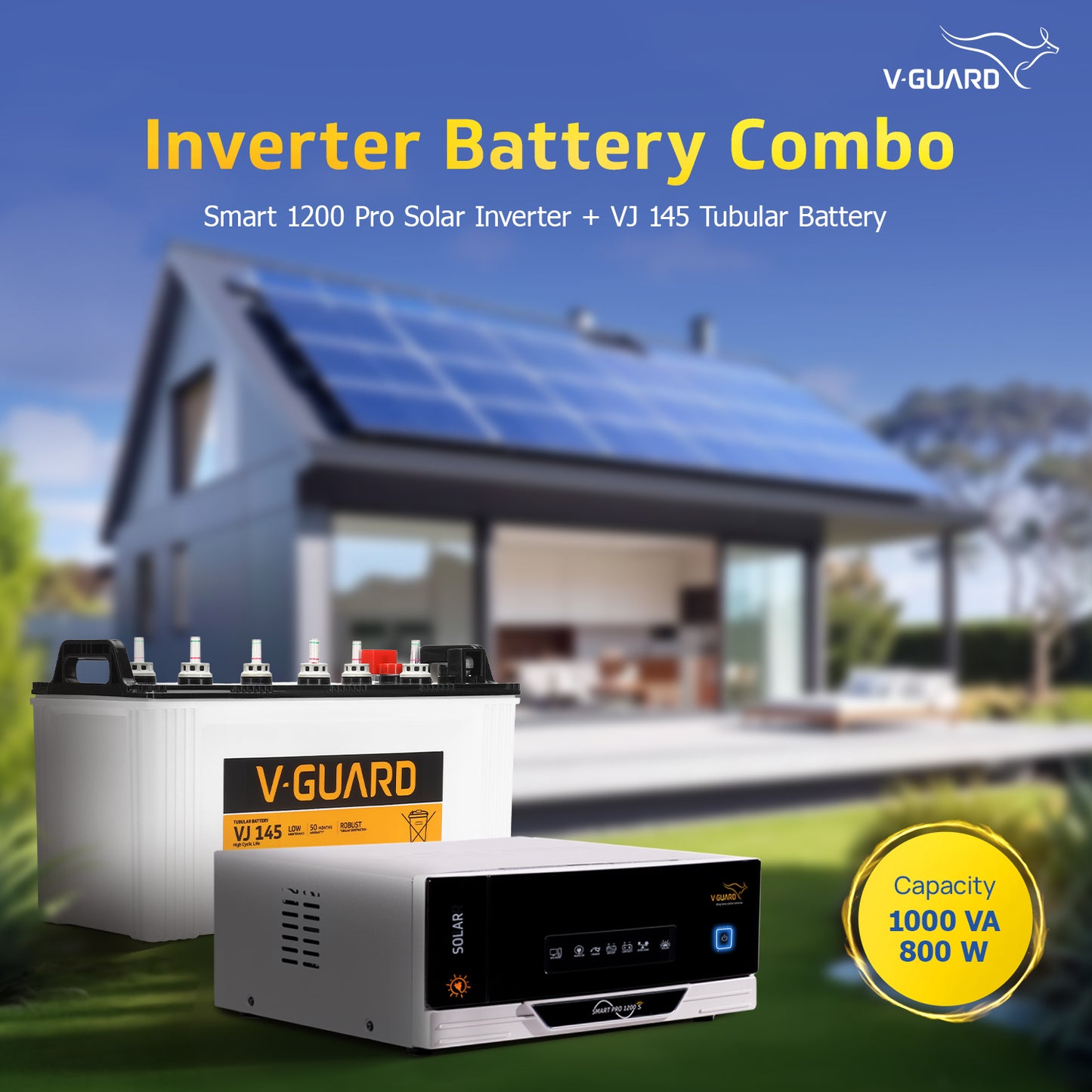 Smart Pro 1200 S Solar Inverter + VJ 145 Battery Combo for Home, Office & Shops