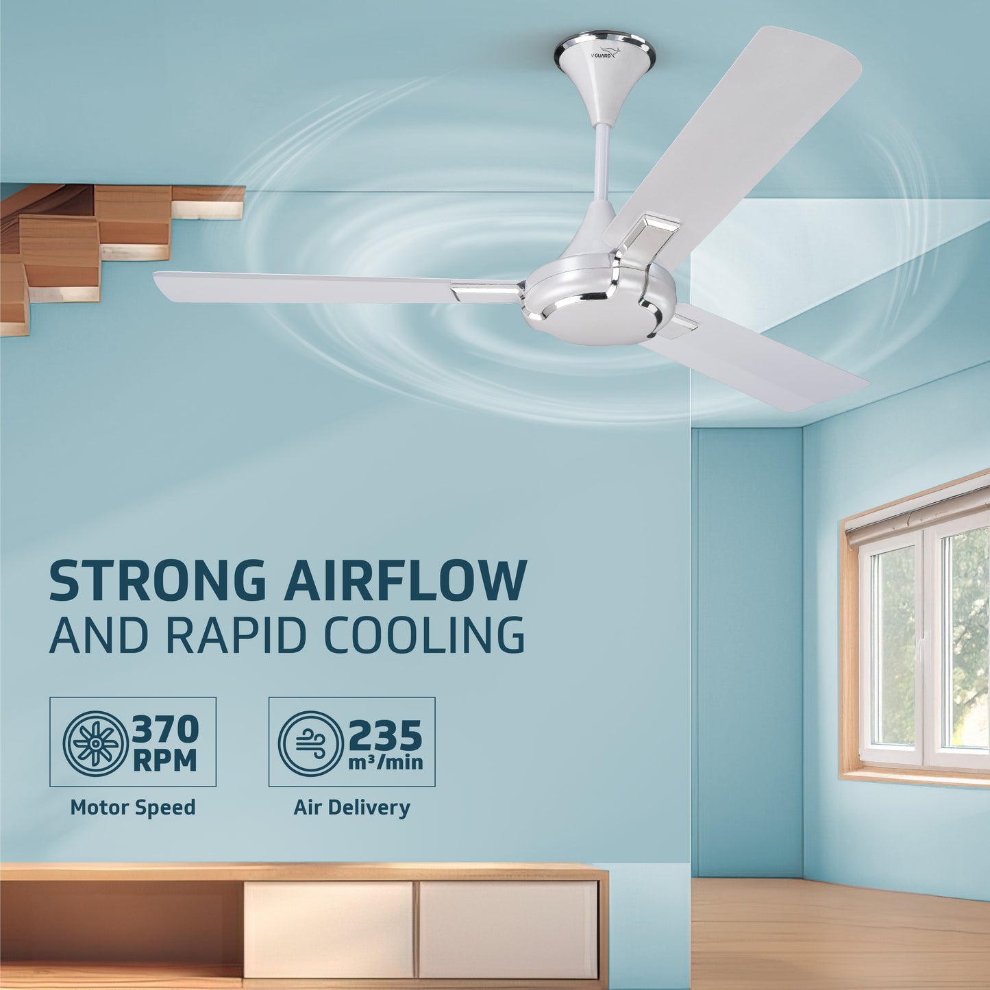 Exado Pro BS Anti Dust High Speed Ceiling Fan for Home 1.2 m, Pearl White Silver