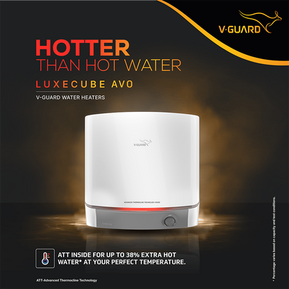 V-Guard Luxecube Avo Geyser 25 Ltr Water Heater | Up to 38% More Hot Water with Advanced Thermocline Technology | 5 Star Rating | 7 Year Tank Warranty from V-Guard | Luxe Glow Illumination | White