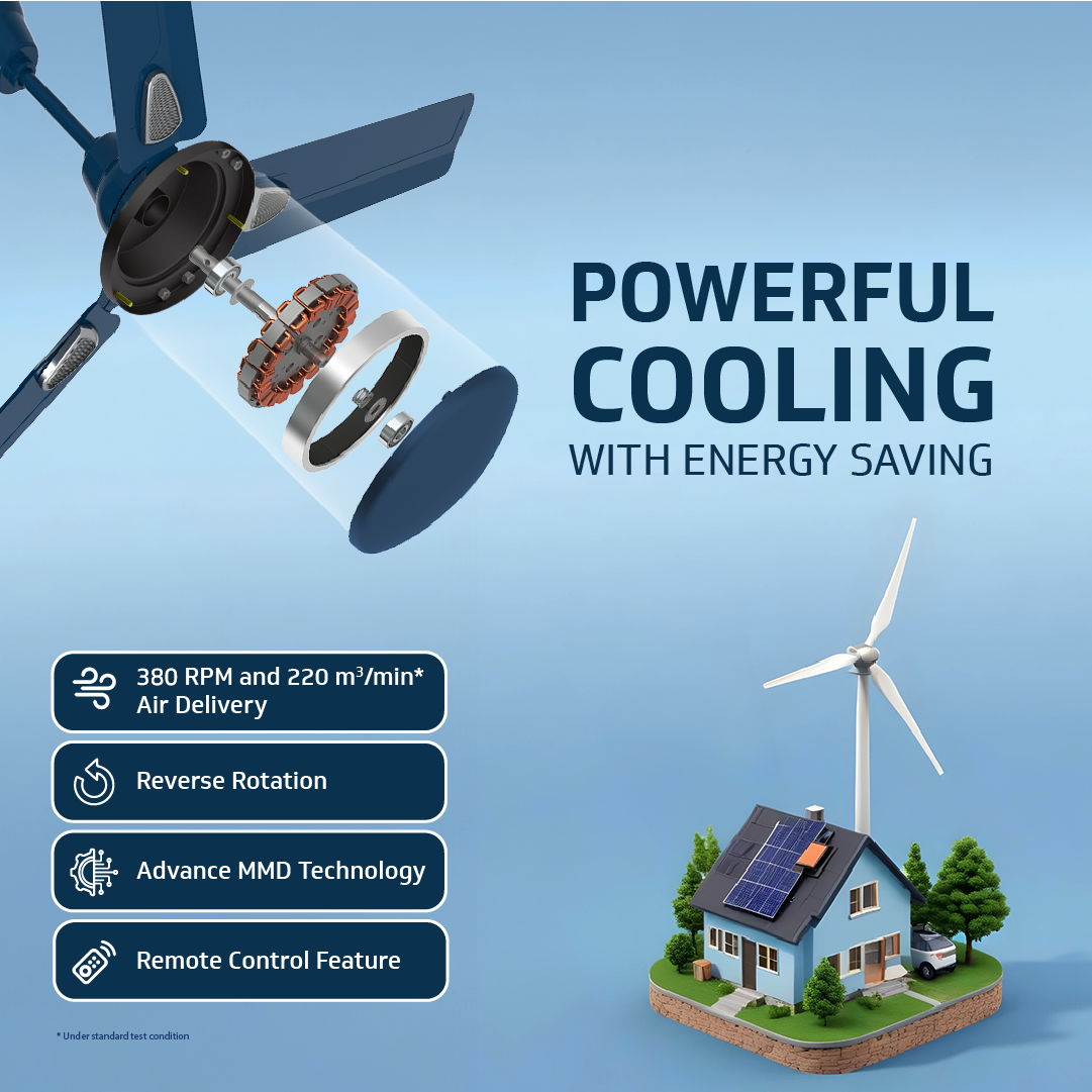 Windle Deco BLDC Ceiling fan with Remote, 1.2 m, 5-Star Rated, Admiral Blue