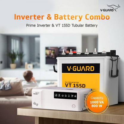 Prime 1150 Pure Sine Wave Inverter + VT 155D Battery Combo for Home, Office & Shops