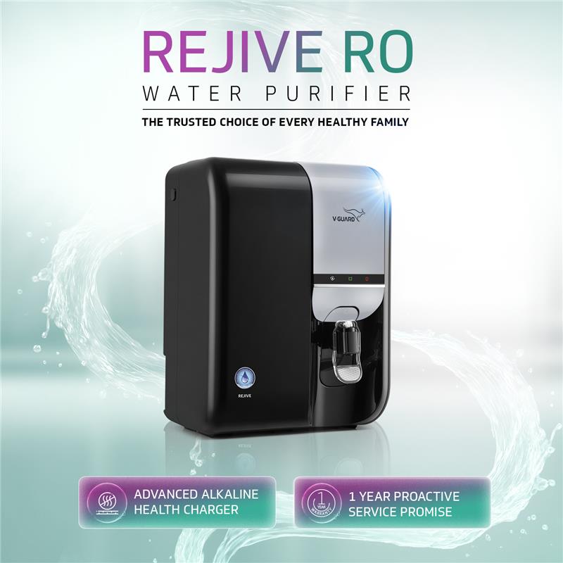 V-Guard Rejive RO UF Alkaline Water Purifier | 1 Year True Unconditional Warranty, 1 Free Service with DuoGuard Replacement, Unlimited Repair Visits | 8 Stage RO+UF+3-in-1 Health Charger | Retains Minerals | 6.5 L