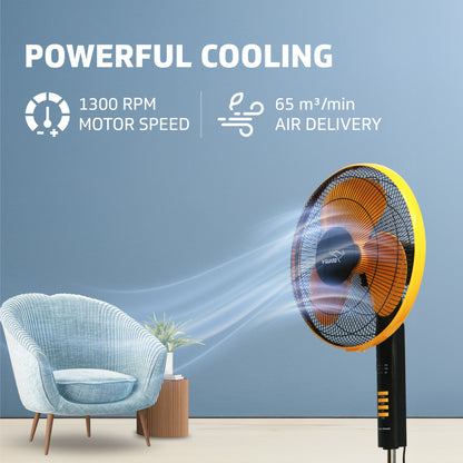 Esfera Pedestal Fan Remote Control, In-built 7.5 Hour Timer Functionality, 40 cm, Orange Black