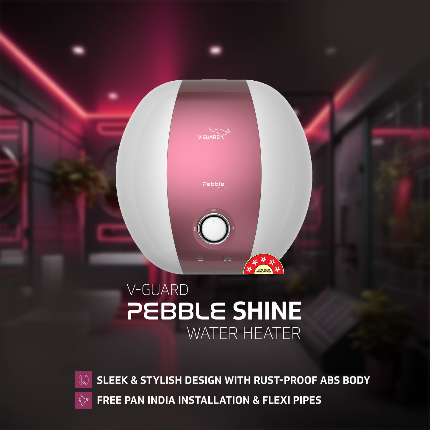 Pebble Shine 25 L Water Heater with Rust Proof ABS Body