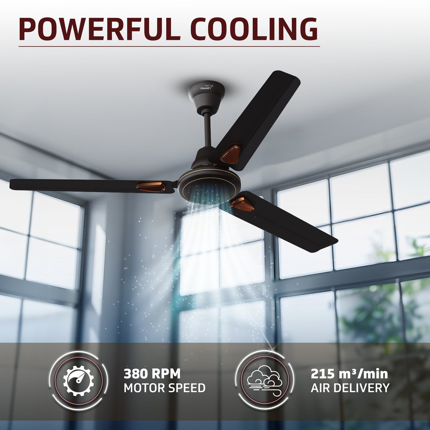 Windle Deco EC Modern Ceiling Fan For Home| High Speed Fan | Exquisite Detailing For Elevated Charm | Powder-Coated Glossy Finish | Matte Brown | 1.2 meters