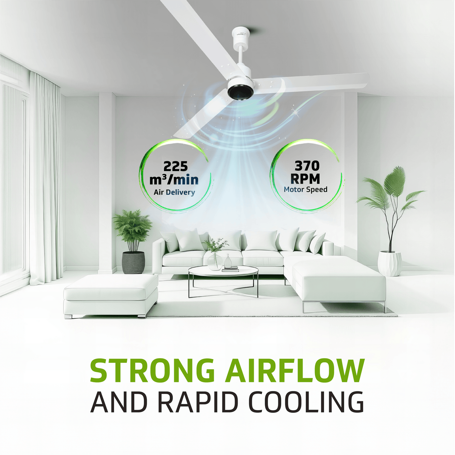 V-Guard Zenair BLDC Ceiling Fan for Home | 1.2 m | BEE 5-Star Energy Saving | High-Speed BLDC Motor (370 RPM) | Remote Control with 6 Speeds, Wind & Reverse Modes | 2-Year Warranty | White