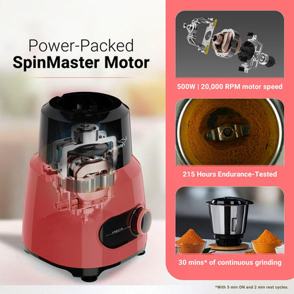 Precia Mixer Grinder 500 Watt/Newly Launched/Mixie for kitchen with Multifunctional SS Mixer Jars (Chutney, Dry, & Wet Jar), Precision Stainless Steel Blades / 2 Year Motor Warranty