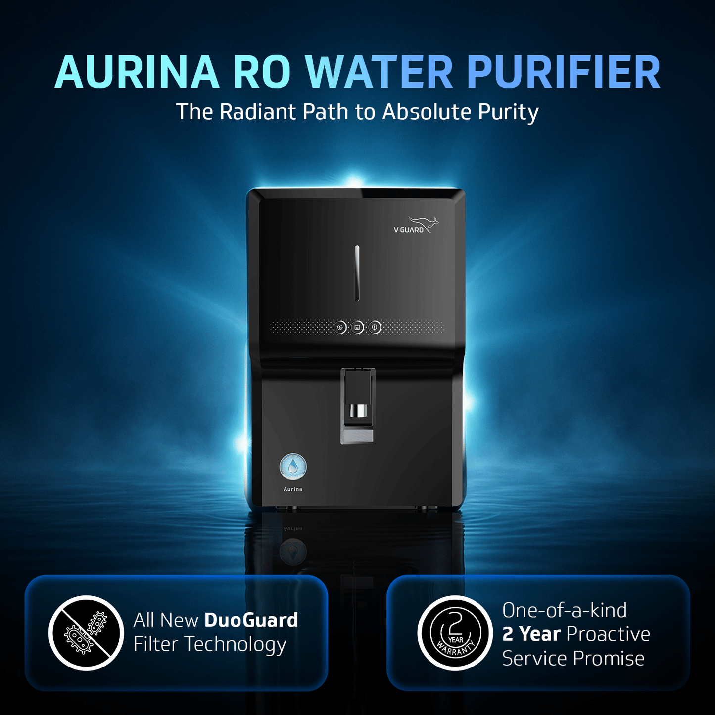 V-Guard Aurina 2X RO UF Water Purifier | DuoGuard Filter Technology | Zero Service Cost for 2 Years + Proactive Service Support | Saves 60+ Glasses of 100% RO Purified Water Daily | 7 Stages | 7 L
