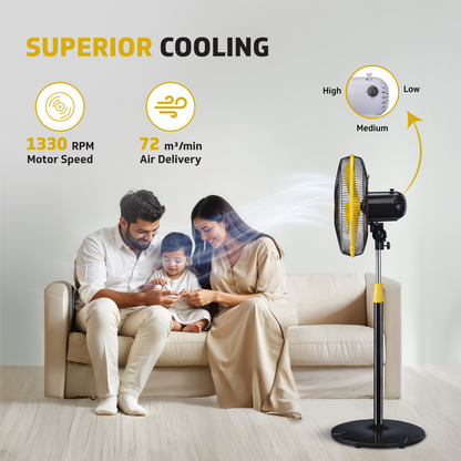 V-Guard Esfera STS Neo Pedestal Fan | 1330 RPM Motor | Customisable Tilt And Oscillation Control | Yellow Black | 40 cm (400mm)