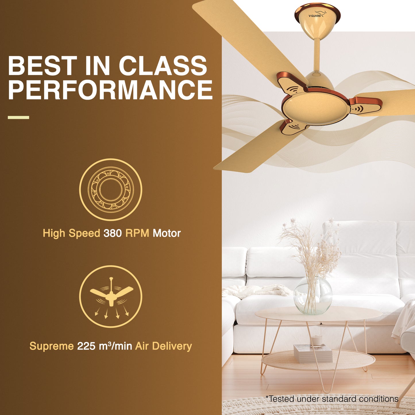 Besa Air Ceiling Fan For Home, High-Speed Copper Motor, Decorative Trims, 1.2 m, Imperial Gold