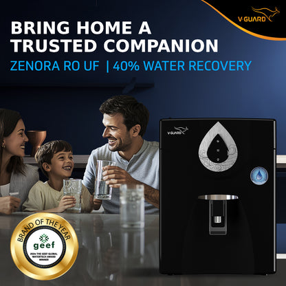 V-Guard Zenora RO UF Water Purifier for Home | Up to 40% Water Recovery | 7 Stage Purification | 1 Year Unconditional Warranty by V-Guard | GEEF Global WaterTech Award 2024 Winner | 7 Litre, Black