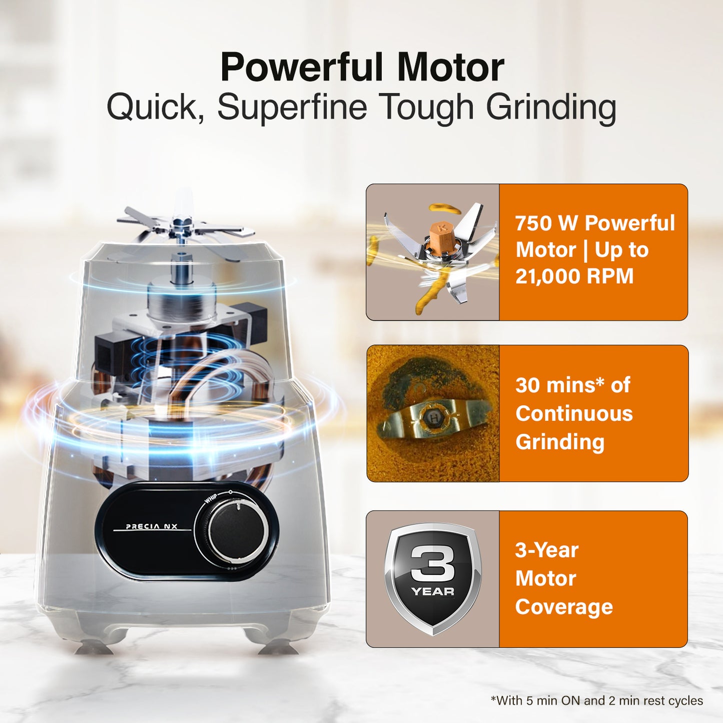 V-Guard Precia NX 750 W Juicer Mixer Grinder | 3-Year Motor Coverage | 4 Versatile Jars | Juicer, Large, Medium & Small | Compact ABS Body | SS Rust-Resistant Blades
