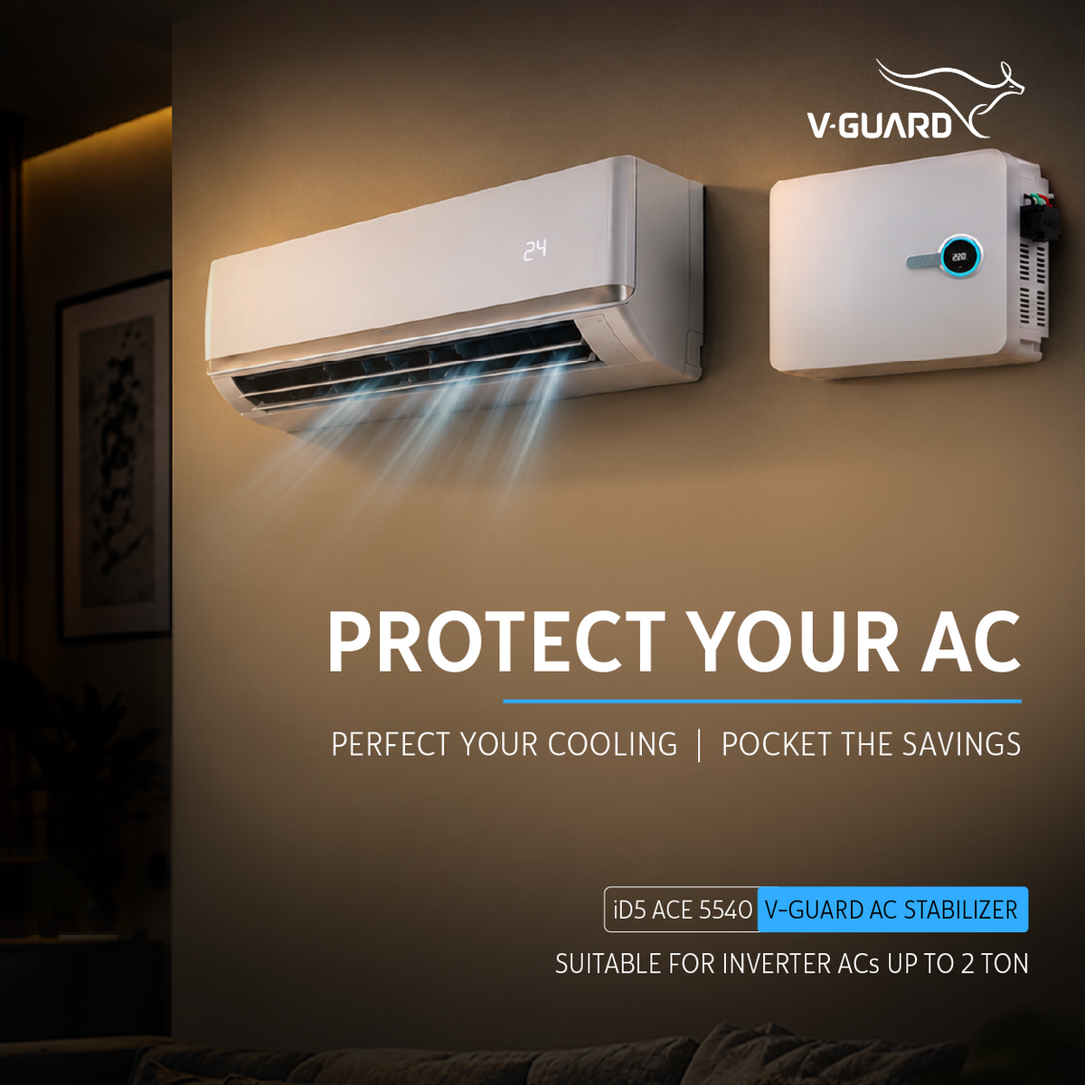 iD5 Ace 5540 AC Stabilizer for 2 ton Inverter AC (Working Range 130-280V)