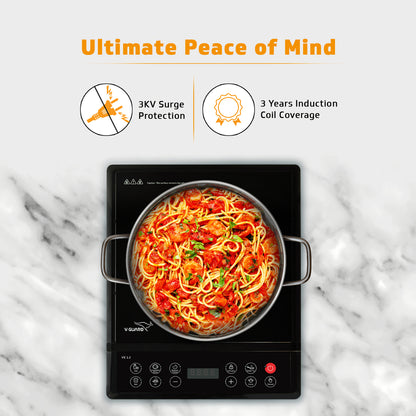 V-Guard VIC 1.2 Induction Cooktop | 1200 Watt Electric Induction Stove with 3 year Coverage on Induction Coil by V-Guard | 7 Power Levels | Temperature Control | Auto-cut off