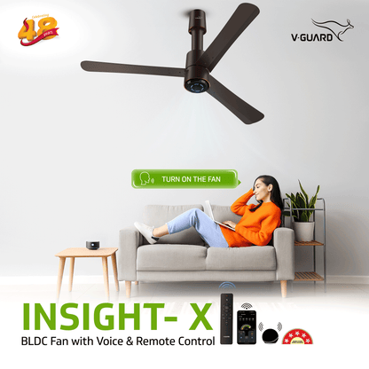 V-Guard INSIGHT-X Premium BLDC Ceiling Fan For Home | 6 Speed Settings | 5-Star Energy Saving | Convenient Remote Control | High-Speed 100% Copper Motor | 1.2M (Elegance Brown Matte)