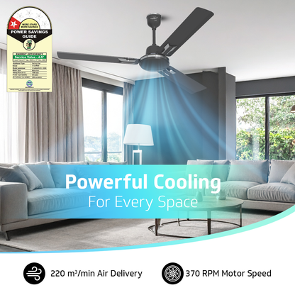 V-Guard Pace Art Bz Ceiling Fan for Home with Decorative Trims 1.2 M, Midnight Black