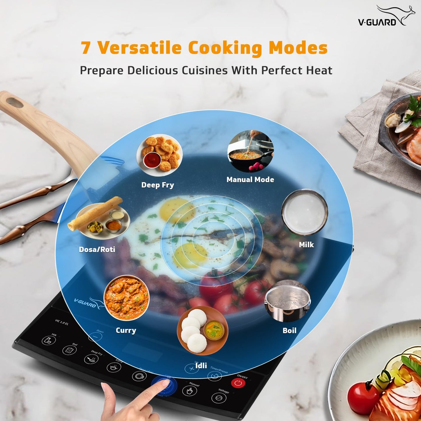 VIC 1.8 EL Induction Cooktop / 1800 Watt Electric Induction stove with 8 Power Levels |Temperature Control | Push button| Auto-cutoff | Elegant Crystal Glass Matte Finish | Fast Cooking