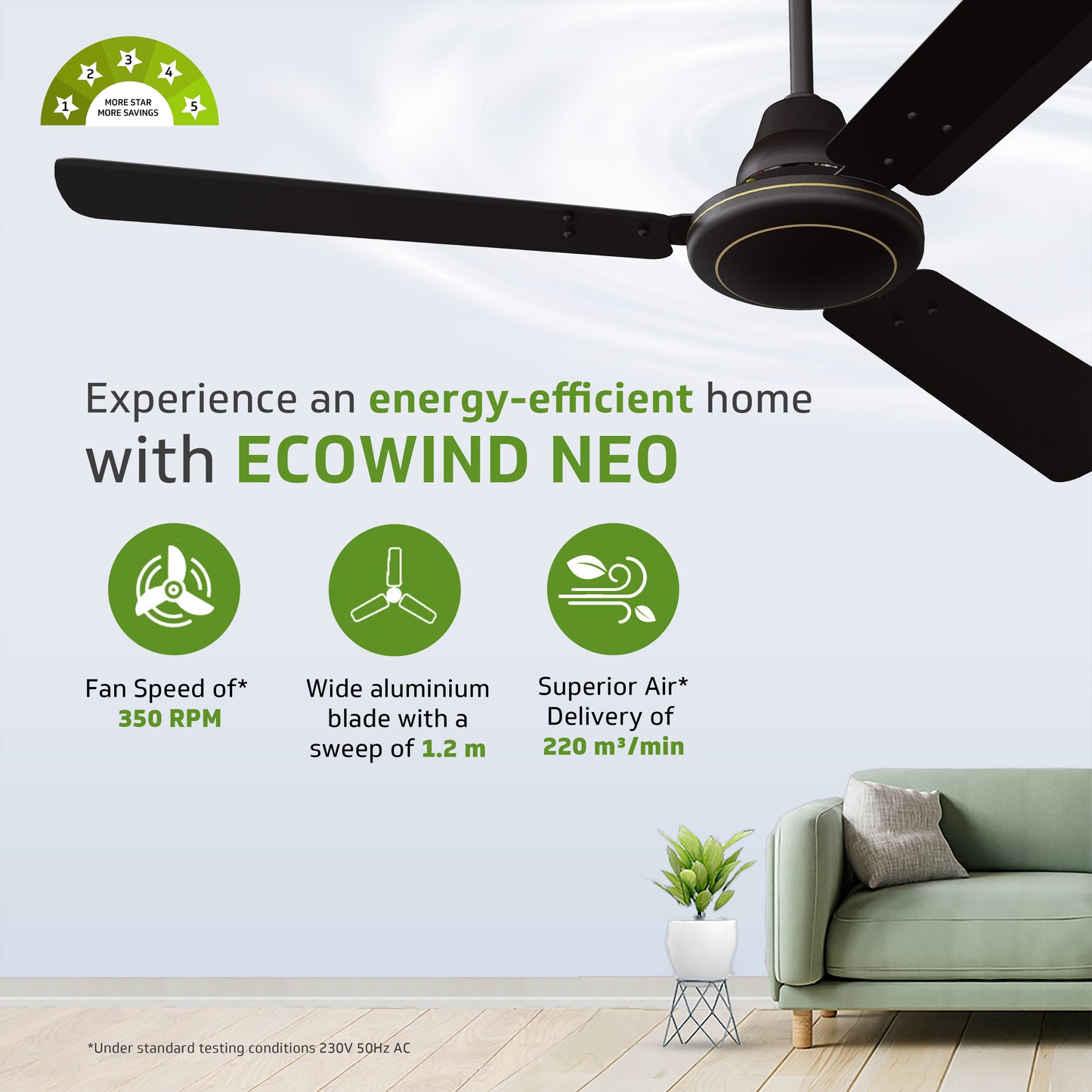 Ecowind Neo BLDC Motor Ceiling Fan, 1.2 m, Matte Brown, 5 Star Rated