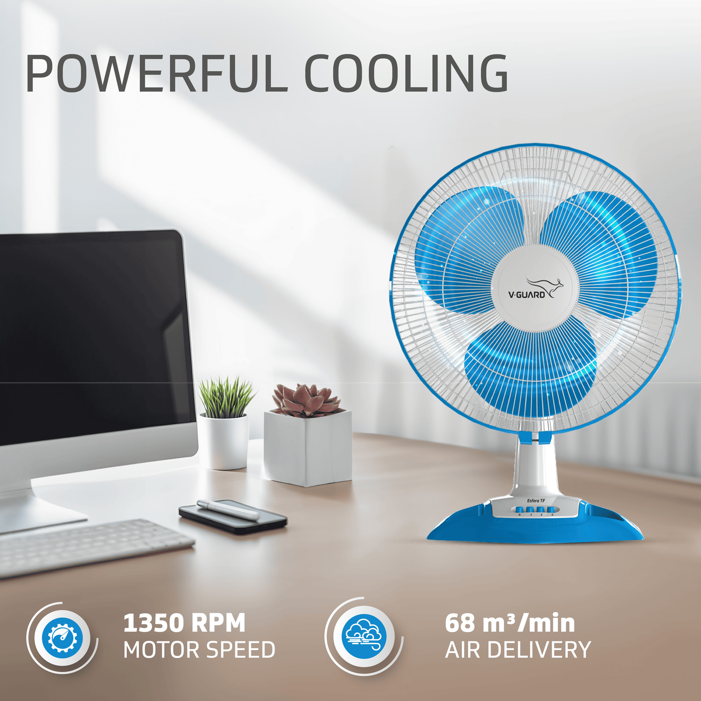 Esfera TF Table Fan, 1350 RPM, White Blue