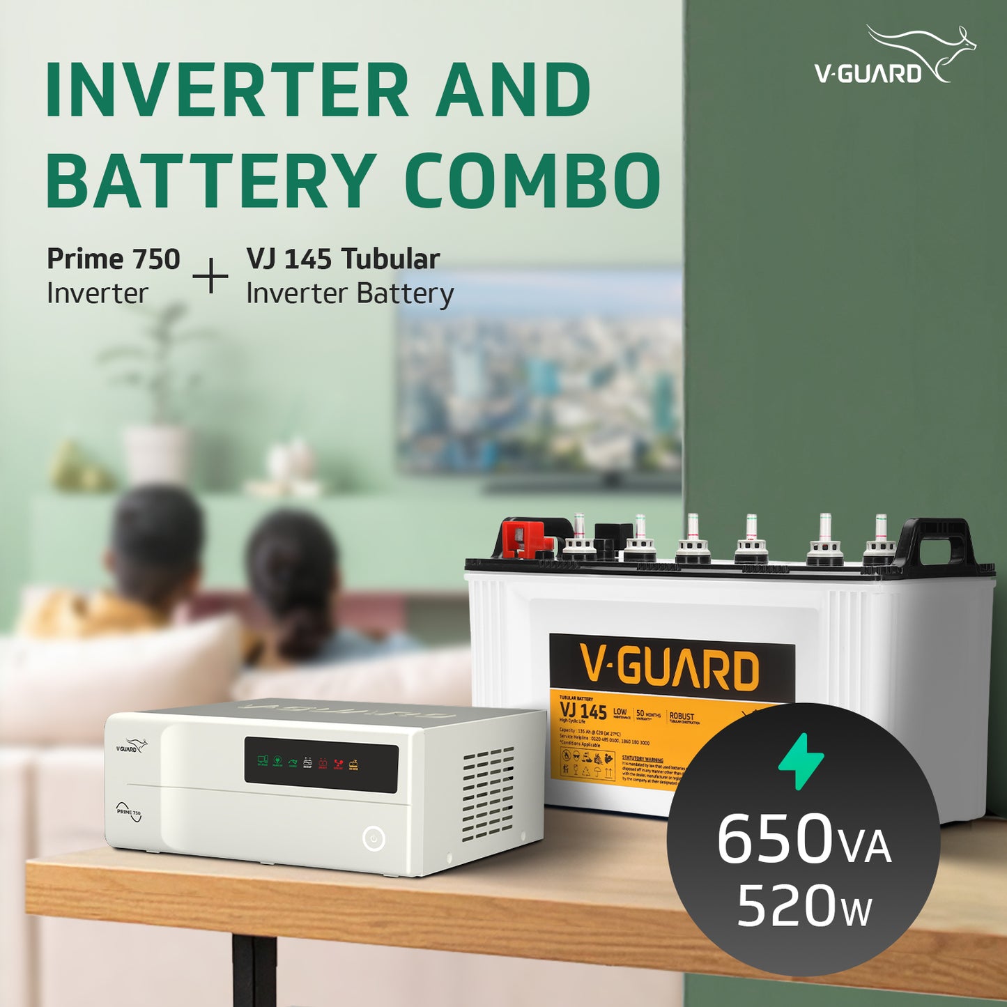 PRIME 750 Inverter + VJ 145 Battery Combo for Home, Office & Shops