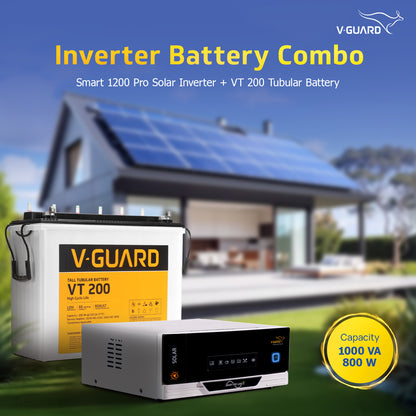 Smart Pro 1200 s Solar Inverter + VT 200 Battery Combo for Home, Office & Shops