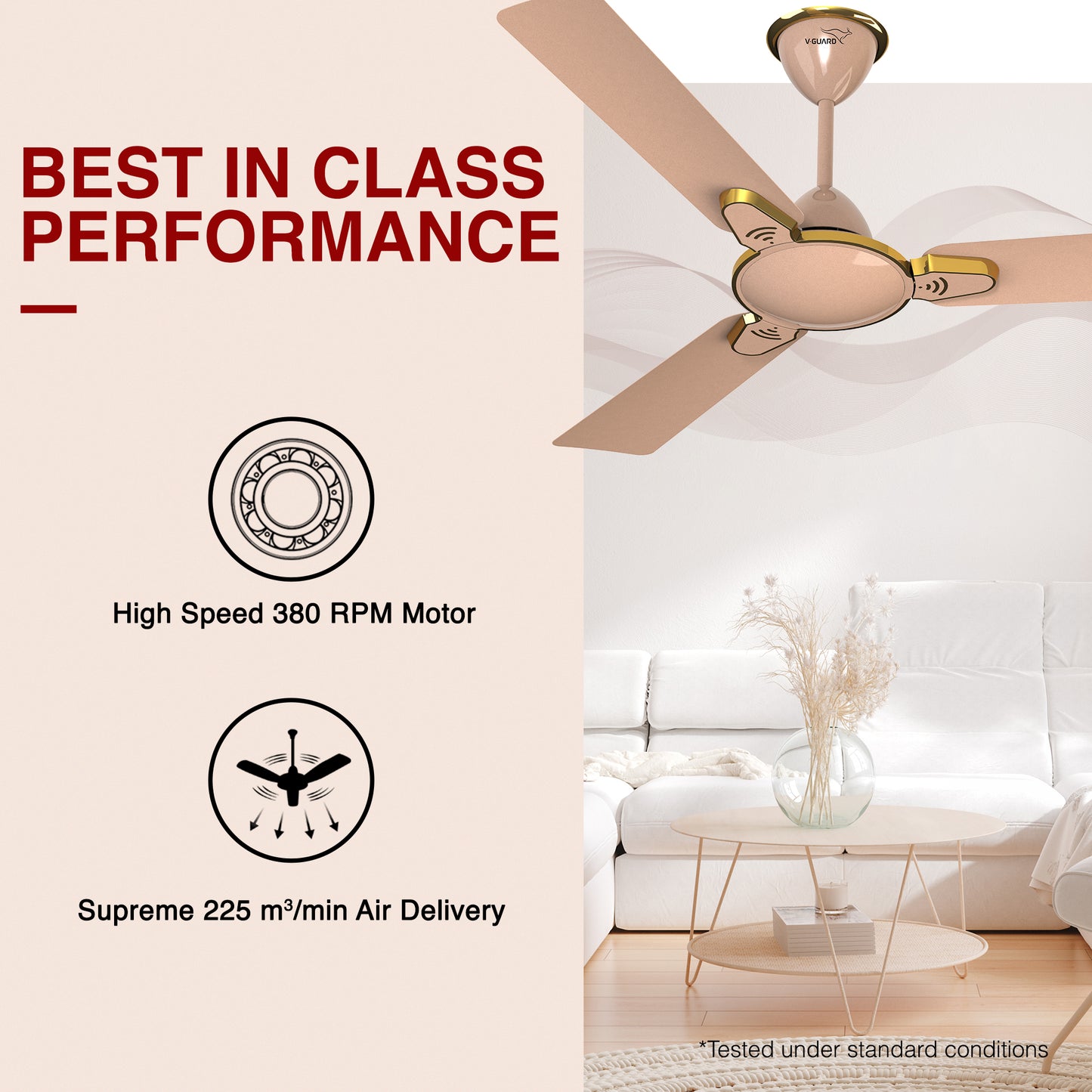 Besa Air Ceiling Fan For Home, High-Speed Copper Motor, Decorative Trims, 1.2 m, Rose Glow