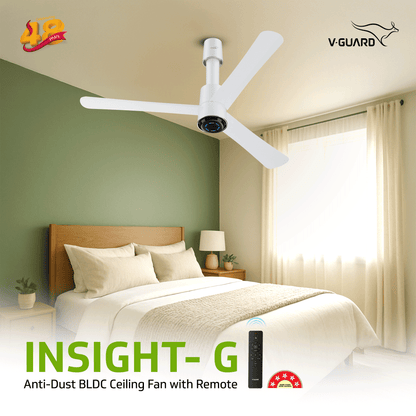 V-Guard INSIGHT-G Premium BLDC Ceiling Fan For Home | 6 Speed Settings | 5-Star Energy Saving | Convenient Remote Control | High-Speed 100% Copper Motor (Blossom White Matte)