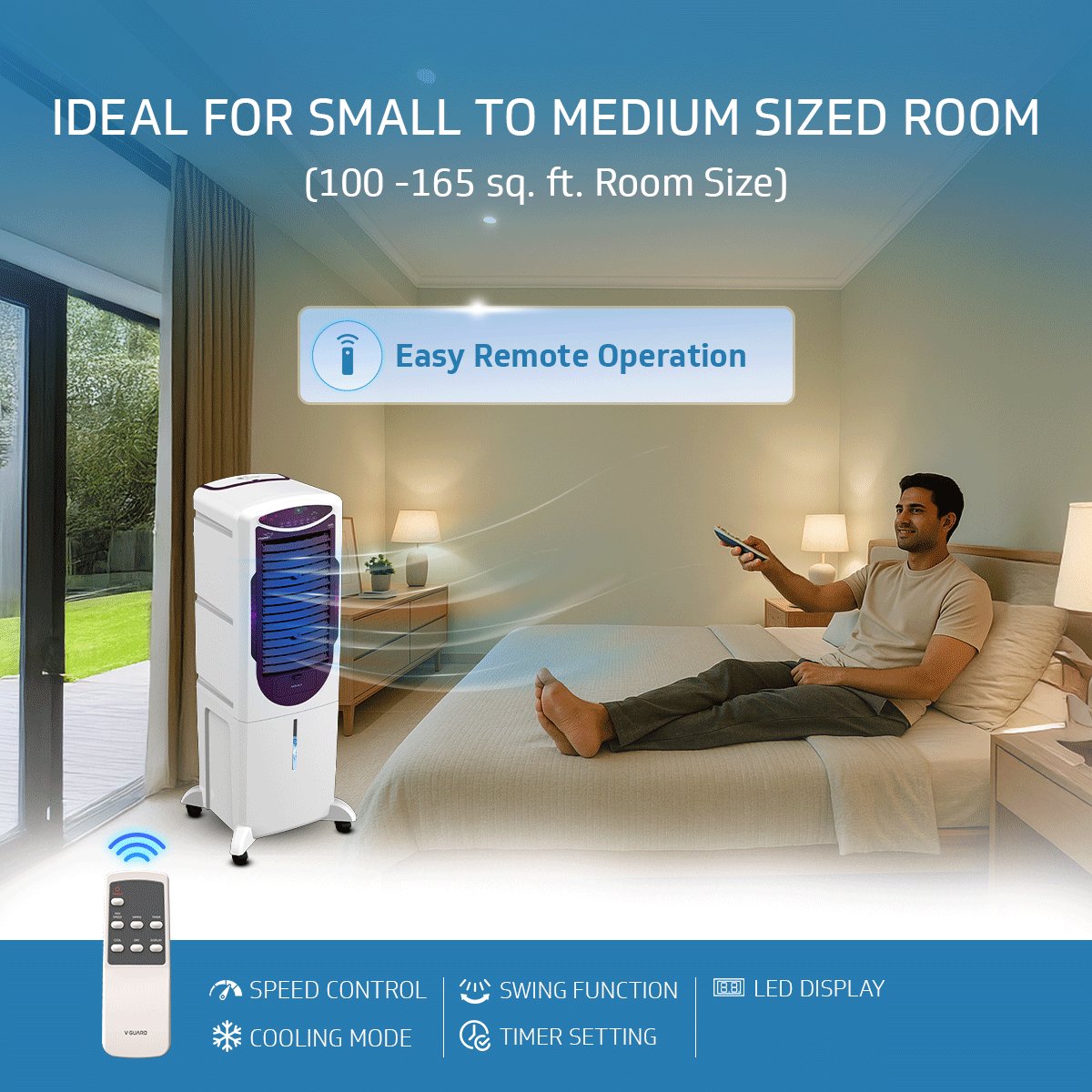 Arido T35 H DG Air Cooler for Home | Remote Comfort | 35 Litre | 2 Year warranty on main Motor & Pump | White & Purple Burry