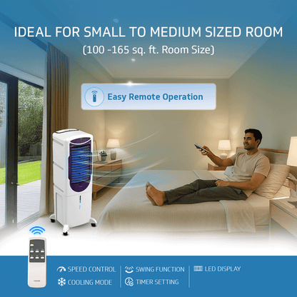 Arido T35 H DG Air Cooler for Home | Remote Comfort | 35 Litre | 2 Year warranty on main Motor & Pump | White & Purple Burry