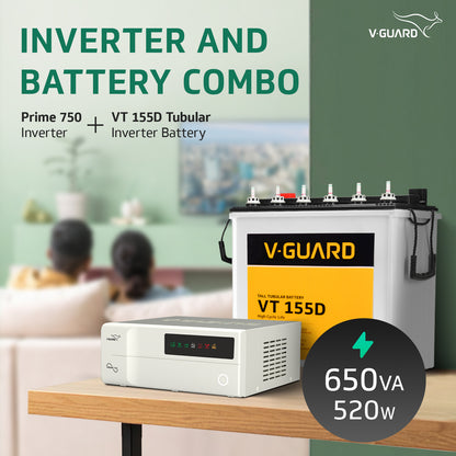 PRIME 750 Inverter + VT 155D Battery Combo for Home, Office & Shops