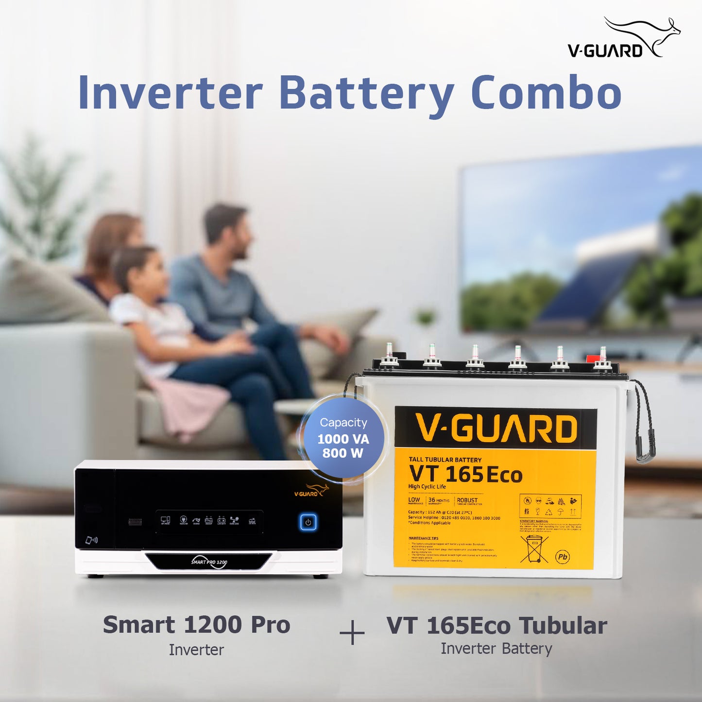 Smart Pro 1200 Inverter + VT 165 Eco Battery Combo for Home, Office & Shops