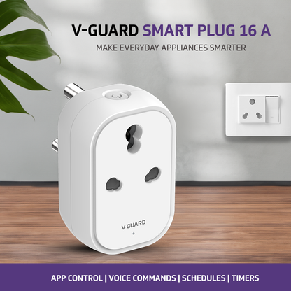 V-Guard 16A Smart Plug | Works with Alexa & Google Assistant | App Control, Timer, Scheduling & Remote Access | Smart Plug for Home Appliances | Ideal for Heavy Appliances | Energy Monitoring