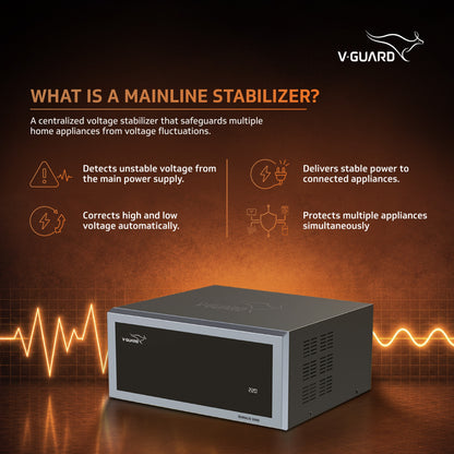 V-Guard Duralis 1000 Mainline Stabilizer for Home | Protect Your Entire Home with One Stabilizer | Digital Display | Wide Voltage Range (110 VAC–290 VAC) | 1 Year Warranty | Black
