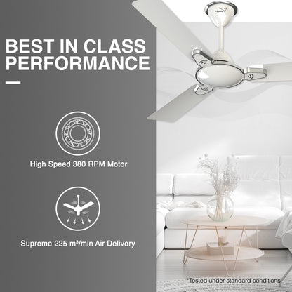 Besa Air Ceiling Fan For Home, High-Speed Copper Motor, Decorative Trims, 1.2 m, Pearl White