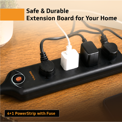 V-Guard Extension Board for Home & Office | 4+1 Power Strip with (Fuse) | 4 Universal Sockets | 1 Year Warranty | 5m Cord | 6A 1500VA Load | Fuse Protection | Wall Mountable | Master Switch