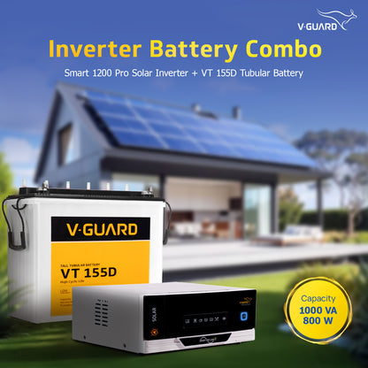 Smart Pro 1200 S Solar Inverter + VT 155D Battery Combo for Home, Office & Shops