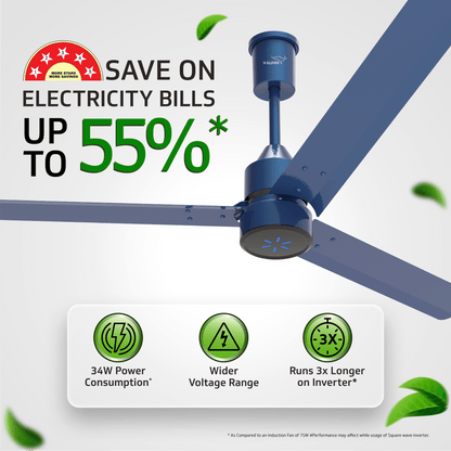 V-Guard Zenair Pro BLDC Ceiling Fan 1200 mm | BEE 5-Star Energy Saving | High-Speed BLDC Motor (370 RPM) | Remote Control with 6 Speeds, Wind & Reverse Modes |UI LED speed indicator|2-Year Warranty | Saphire Blue