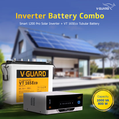 Smart Pro 1200 S Solar Inverter + VT 165 Eco Battery Combo for Home, Office & Shops