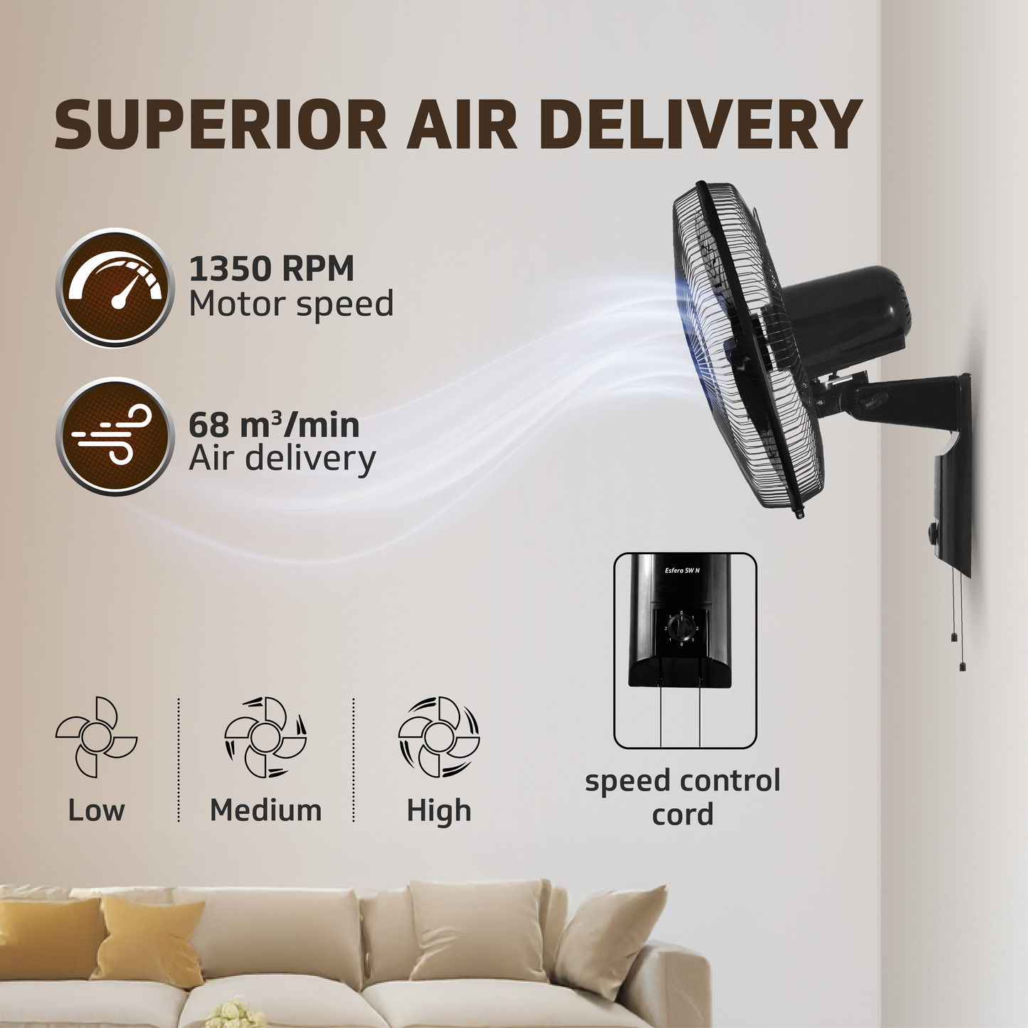 Esfera SW N Wall Fan, 40 cm, Black