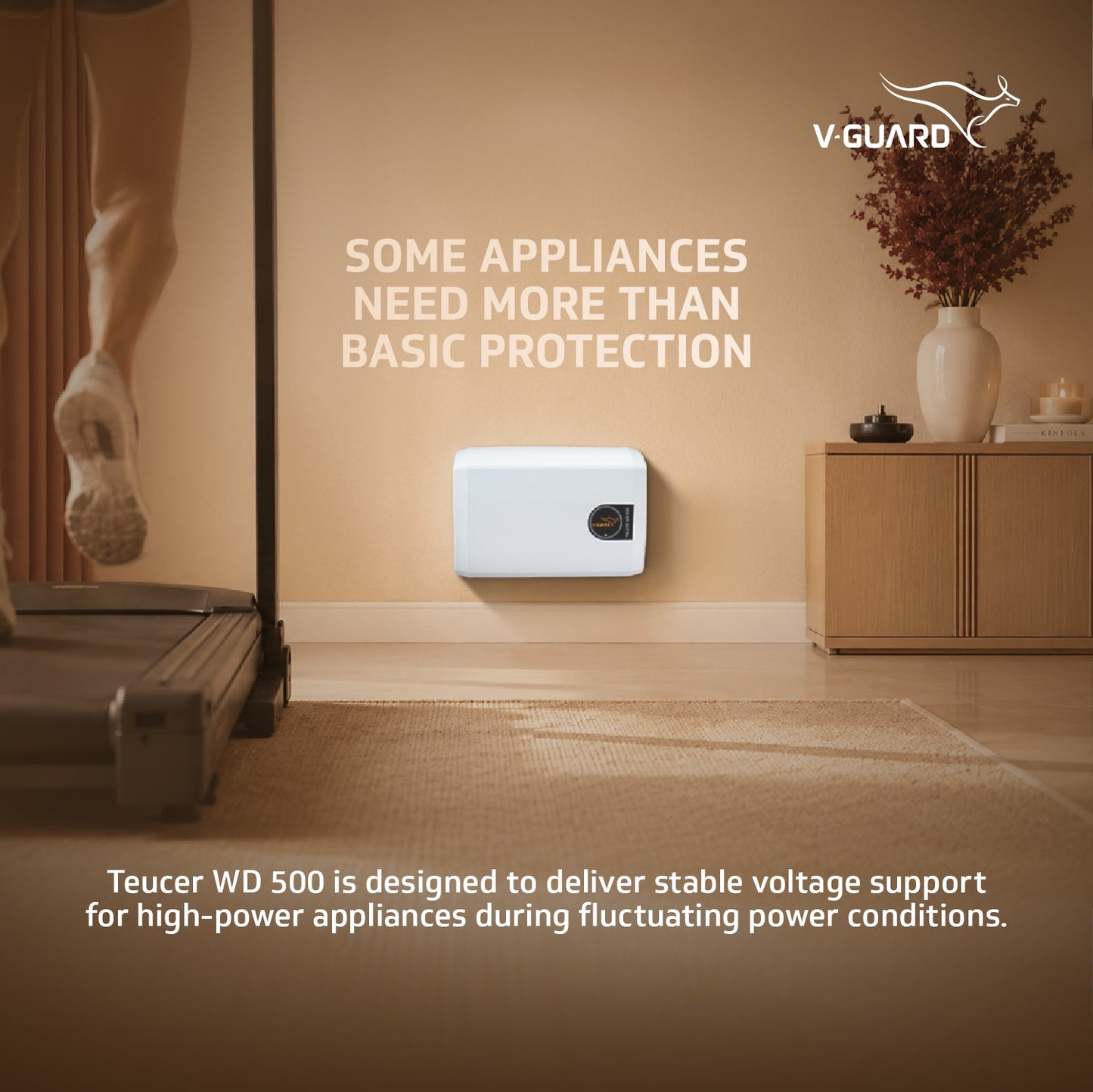 V-Guard Teucer WD 500 Stabilizer for High-Power Appliance Protection | LED Indicators | Suitable for Washing Machine, Microwave Oven, Dishwasher & Treadmill | 1 Year Warranty | White
