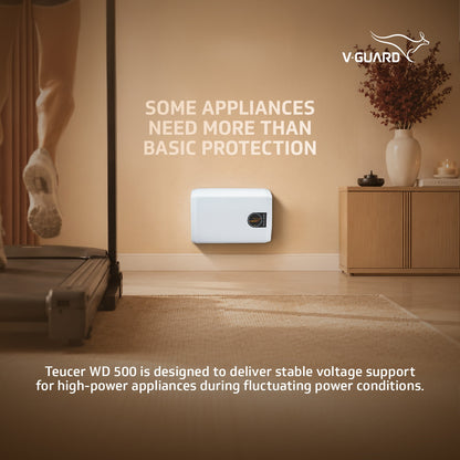 V-Guard Teucer WD 500 Stabilizer for High-Power Appliance Protection | LED Indicators | Suitable for Washing Machine, Microwave Oven, Dishwasher & Treadmill | 1 Year Warranty | White