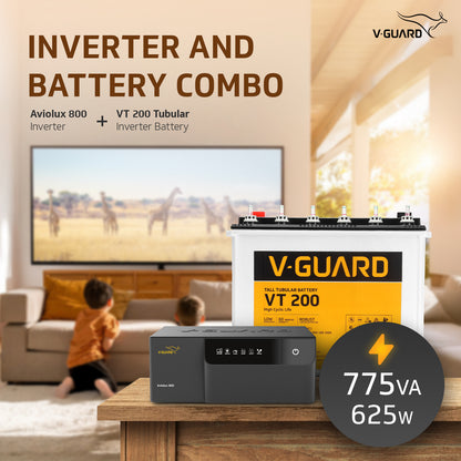 Aviolux 800 Square Wave Inverter + VT 200 Battery Combo for Home, Office & Shops