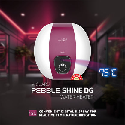 V-Guard Pebble Shine DG 15 Litre Water Heater Geyser with Digital Display | BEE 5 Star Rating | Free PAN India Installation & Connection Pipes