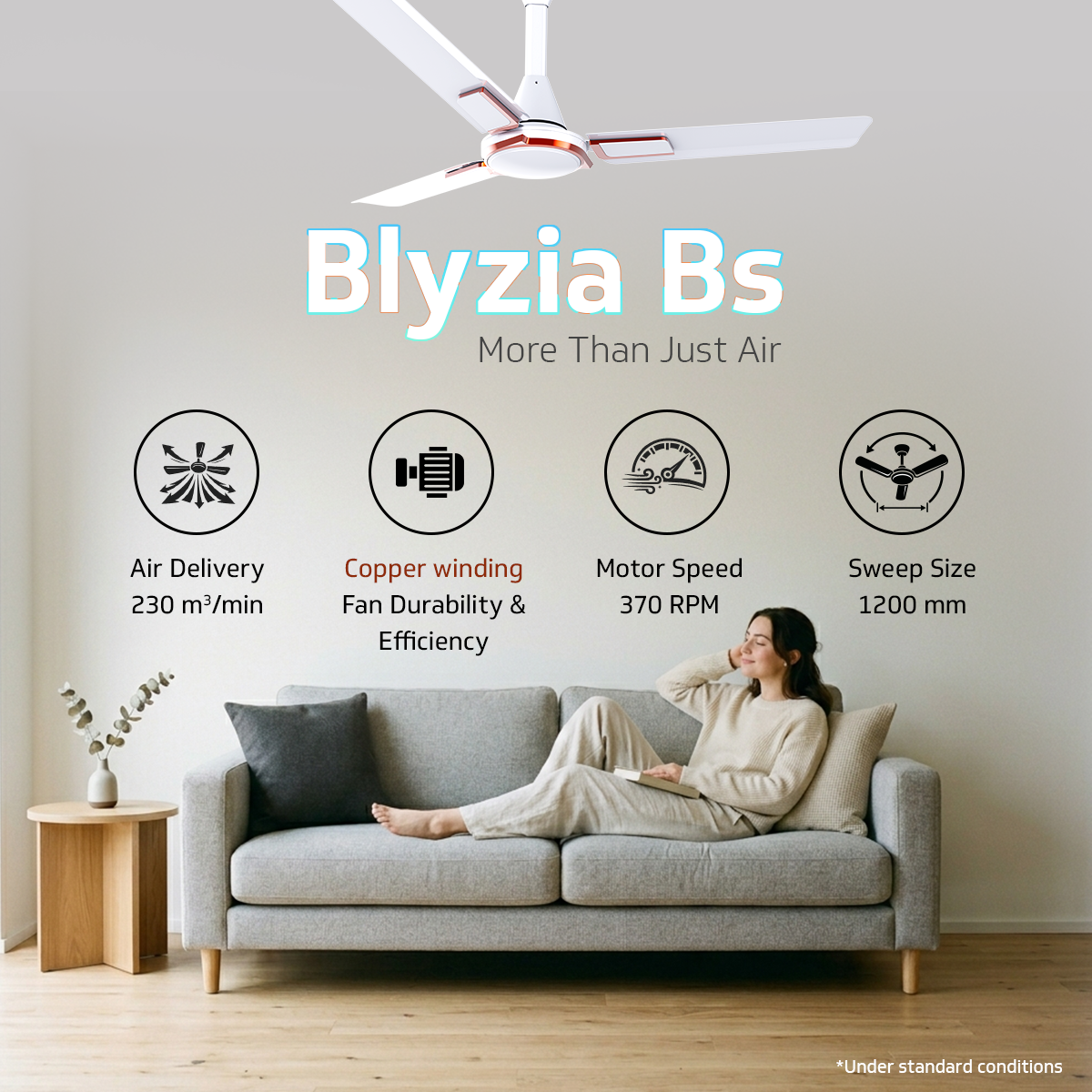 V Guard Blyzia Bs Ceiling Fan | Premium Decorative | Superior Aluminum Blades | 230 CMM Airflow | 370 RPM | Pearl White