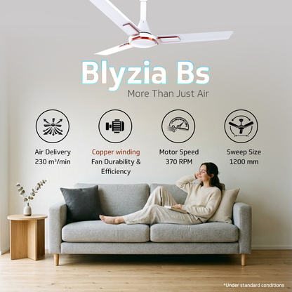 V Guard Blyzia Bs Ceiling Fan | Premium Decorative | Superior Aluminum Blades | 230 CMM Airflow | 370 RPM | Pearl White