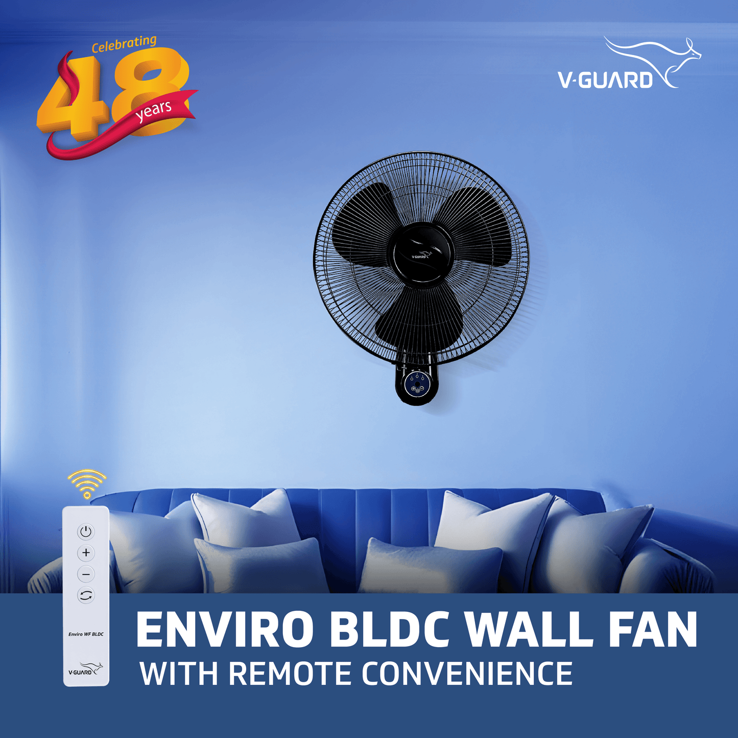 Enviro 400mm BLDC Wall Fan with Remote | 32W Energy-Efficient | 3 Speed Settings | 2-Year Warranty (Black)