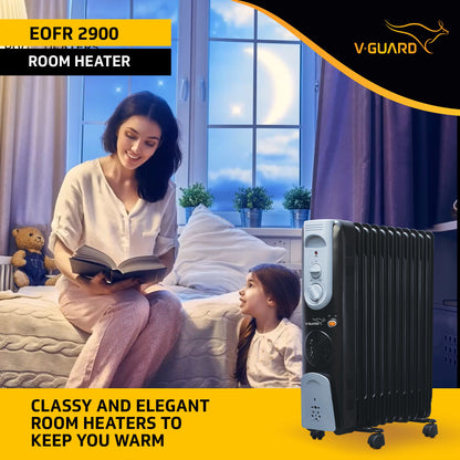 V-Guard EOFR 2900 Room Heater 13 Fin with 3 Power Settings| Quick heating with PTC fan | 2900 Watt |with 1 year warranty