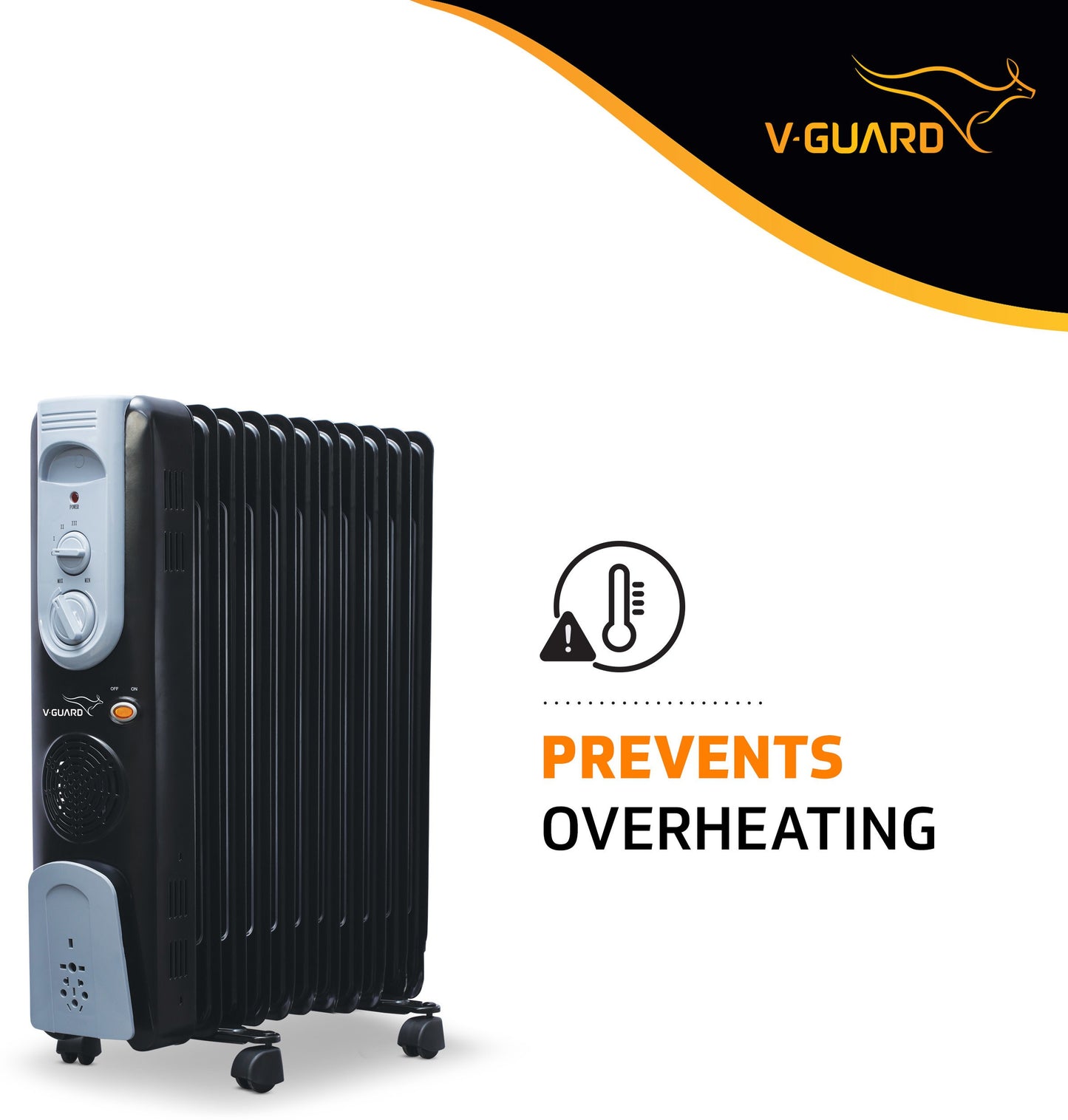 V-Guard EOFR 2900 Room Heater 13 Fin with 3 Power Settings| Quick heating with PTC fan | 2900 Watt |with 1 year warranty