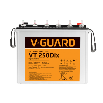 V-Guard VT 250 DLX Inverter Battery | Tubular Technology | High Backup Performance | 230Ah Capacity | 48 + 36 Month Warranty