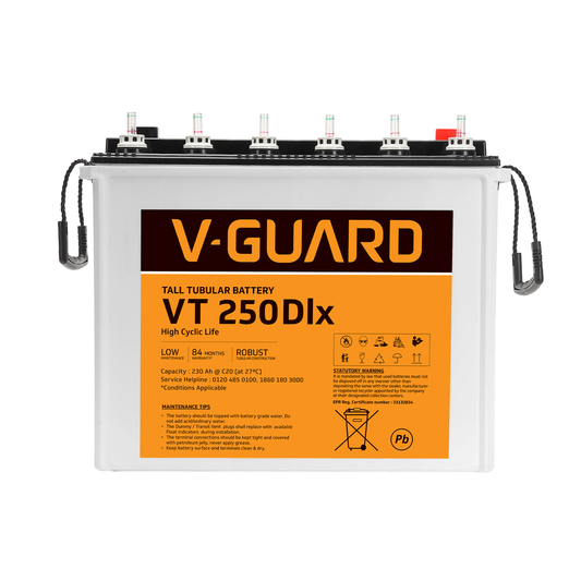 V-Guard VT 250 DLX Inverter Battery | Tubular Technology | High Backup Performance | 230Ah Capacity | 48 + 36 Month Warranty